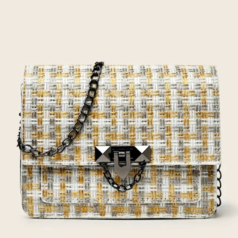 Women's Purse Rustic Tweed Crossbody Bag with Chain